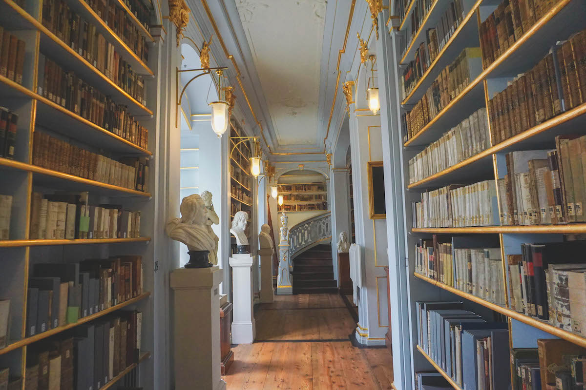 An aisle in the Anna Amalia Library in Weimar, Germany. 