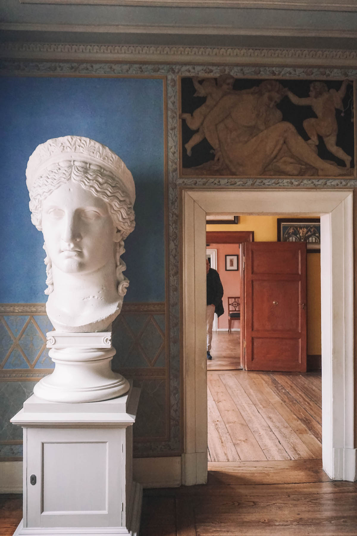 A large plaster bust inside Goethe's House in Weimar