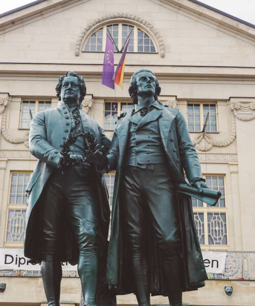 The Goethe and Schiller monument in Weimar, Germany.
