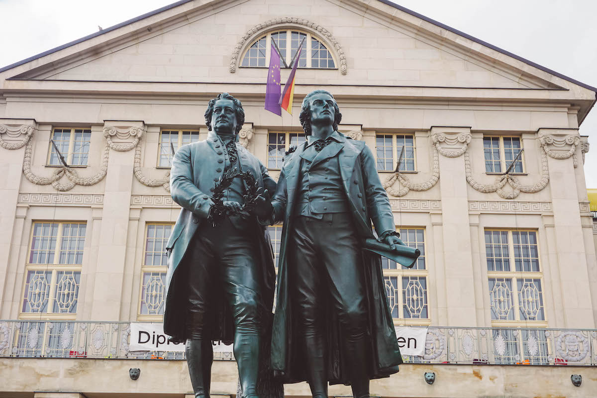A statue of Goethe and Schiller, in Weimar. 