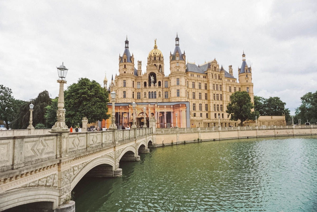 Schwerin Castle, seen from the opposite side of the bridge. 