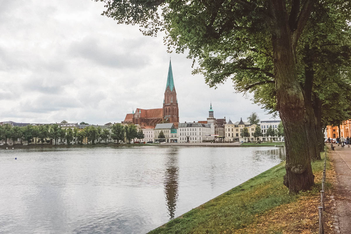 View of Schwerin Cathedral and Old Town, as seen from across the Pfaffenteich