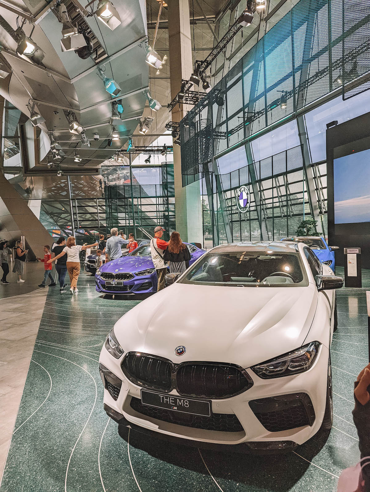BMW cars on the showroom floor of BMW World