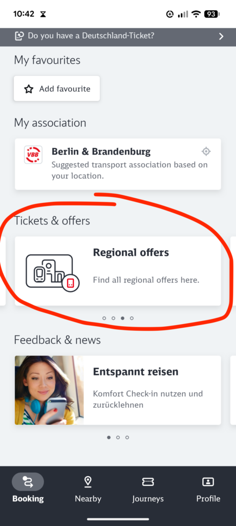 regional offers banner in the Deutsche Bahn Navigator app