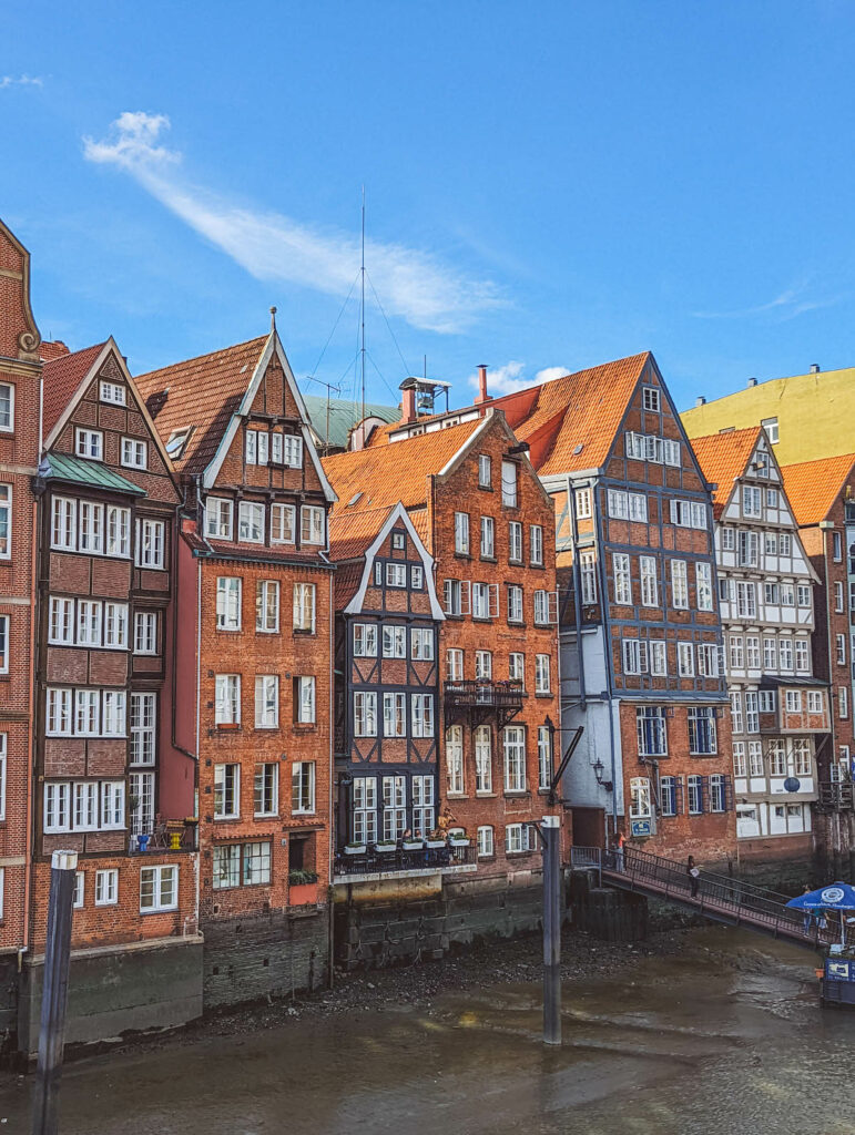 Half-timbered homes along Deichstrasse in Hamburg.