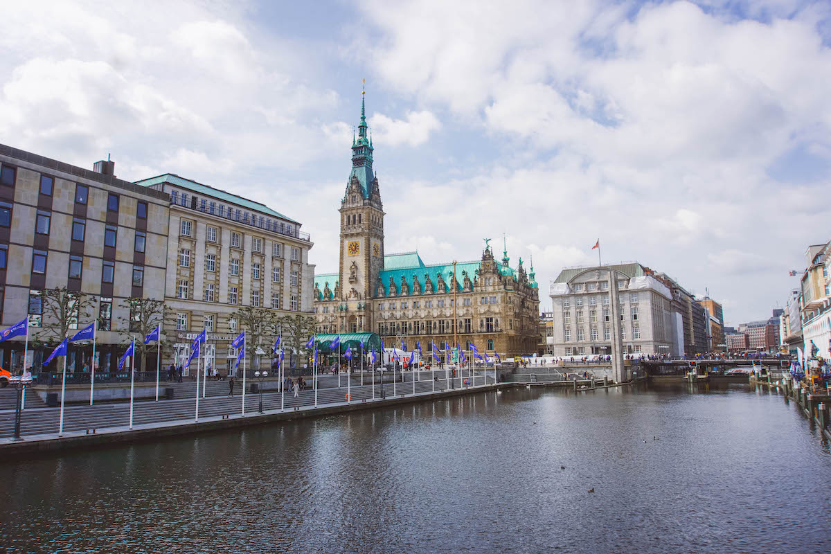 A view of Hamburg's Rathaus, across the river 