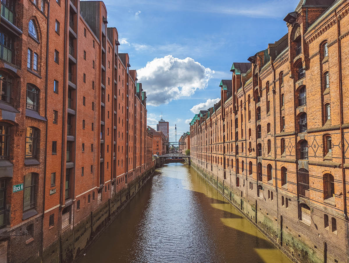 The Hamburg Speicherstadt, on a sunny day. 