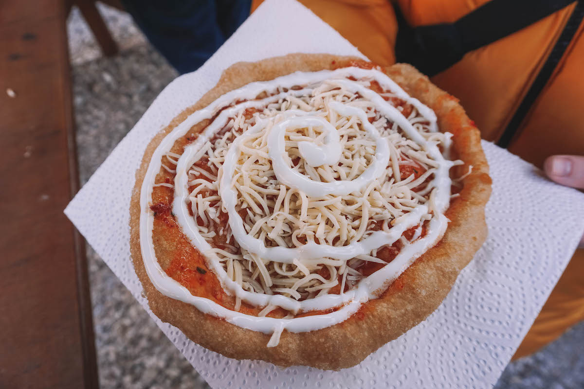 Lángos at a Christmas market in Germany