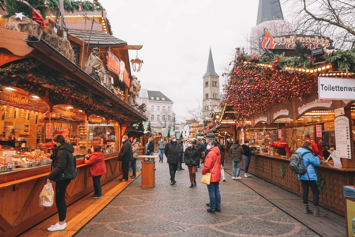 Stalls at the Weihnachtsmarkt in Bonn, Germany 