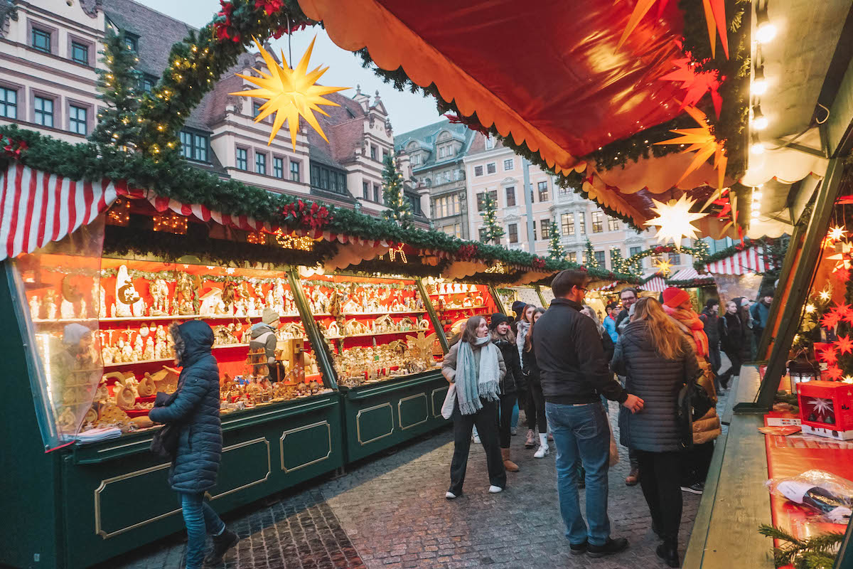 Christmas market stalls in Leipzig Germany