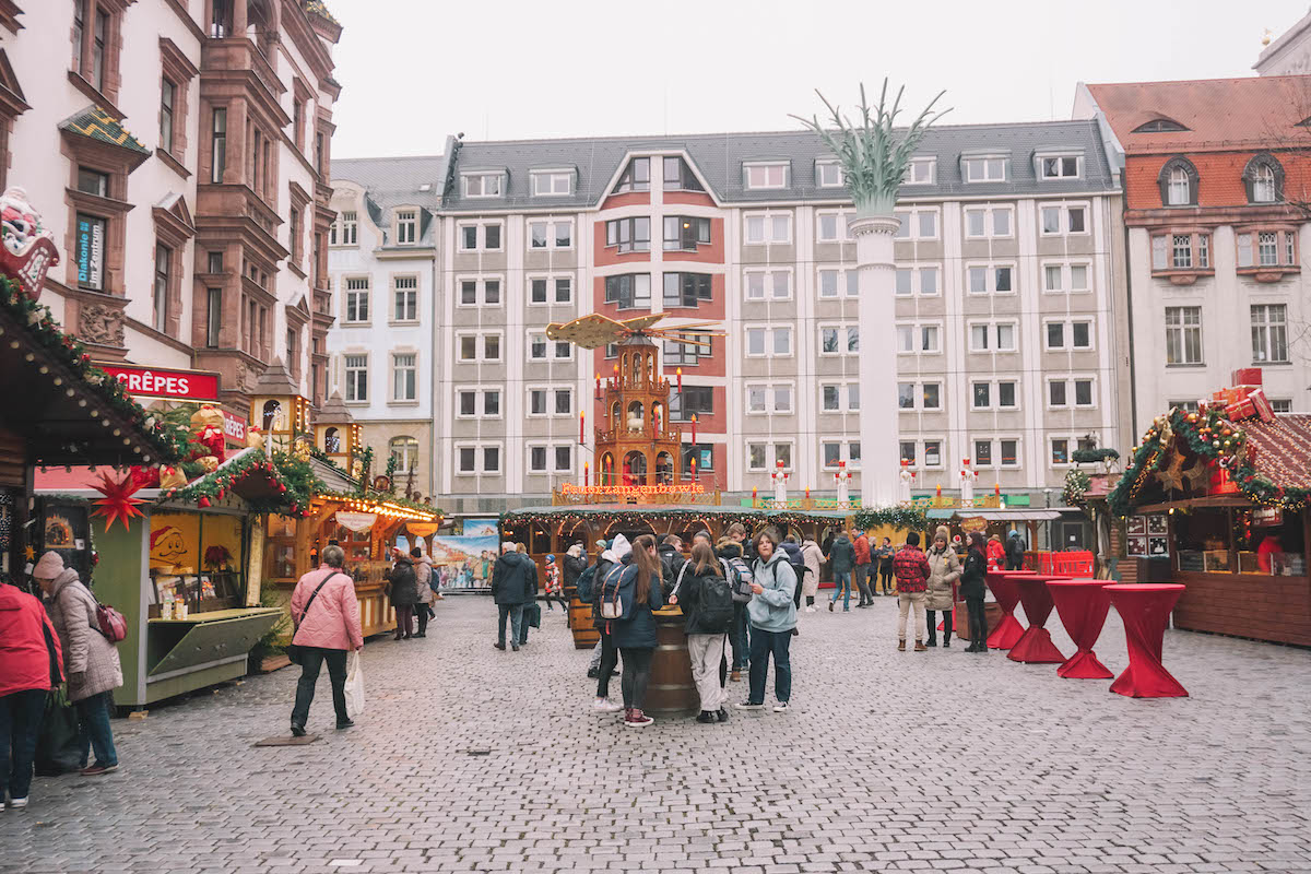The Christmas market at Saint Nicholas Church in Leipzig