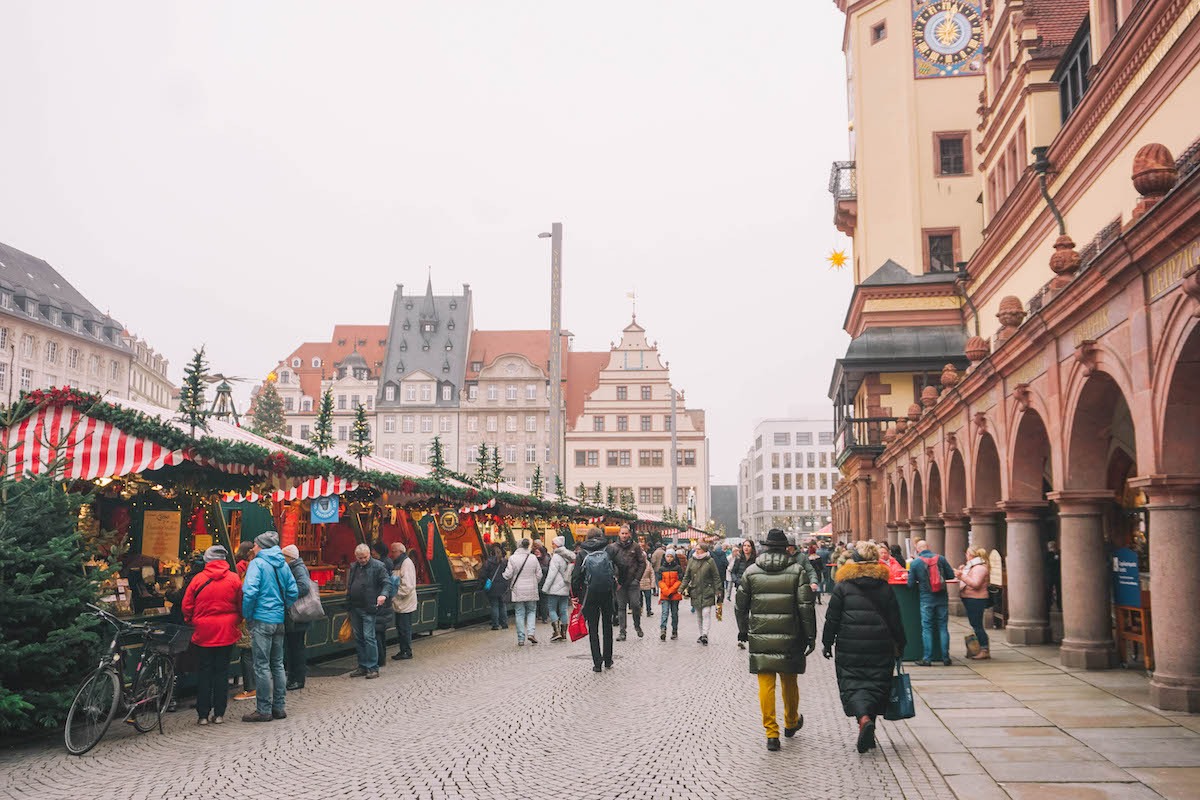 A view of Leipzig's Christmas market in from of the town hall 