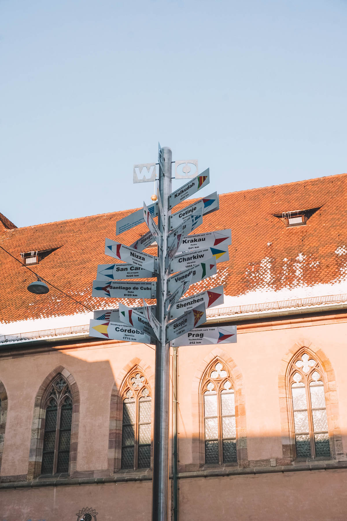 Signpost at the Sister Cities Christmas Market in Nuremberg