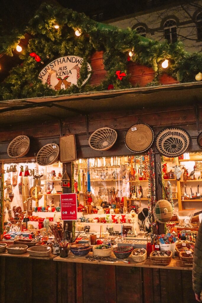 Christmas market stall selling handmade goods from Kenya 