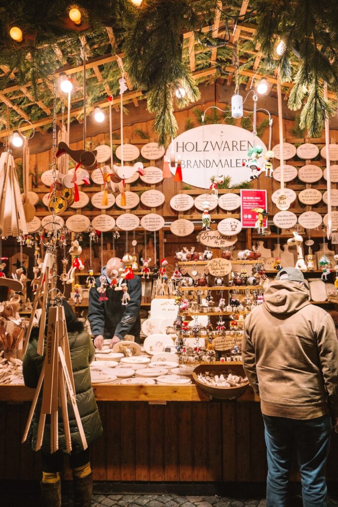 Wooden signs for sale at the Bonn Christmas Market