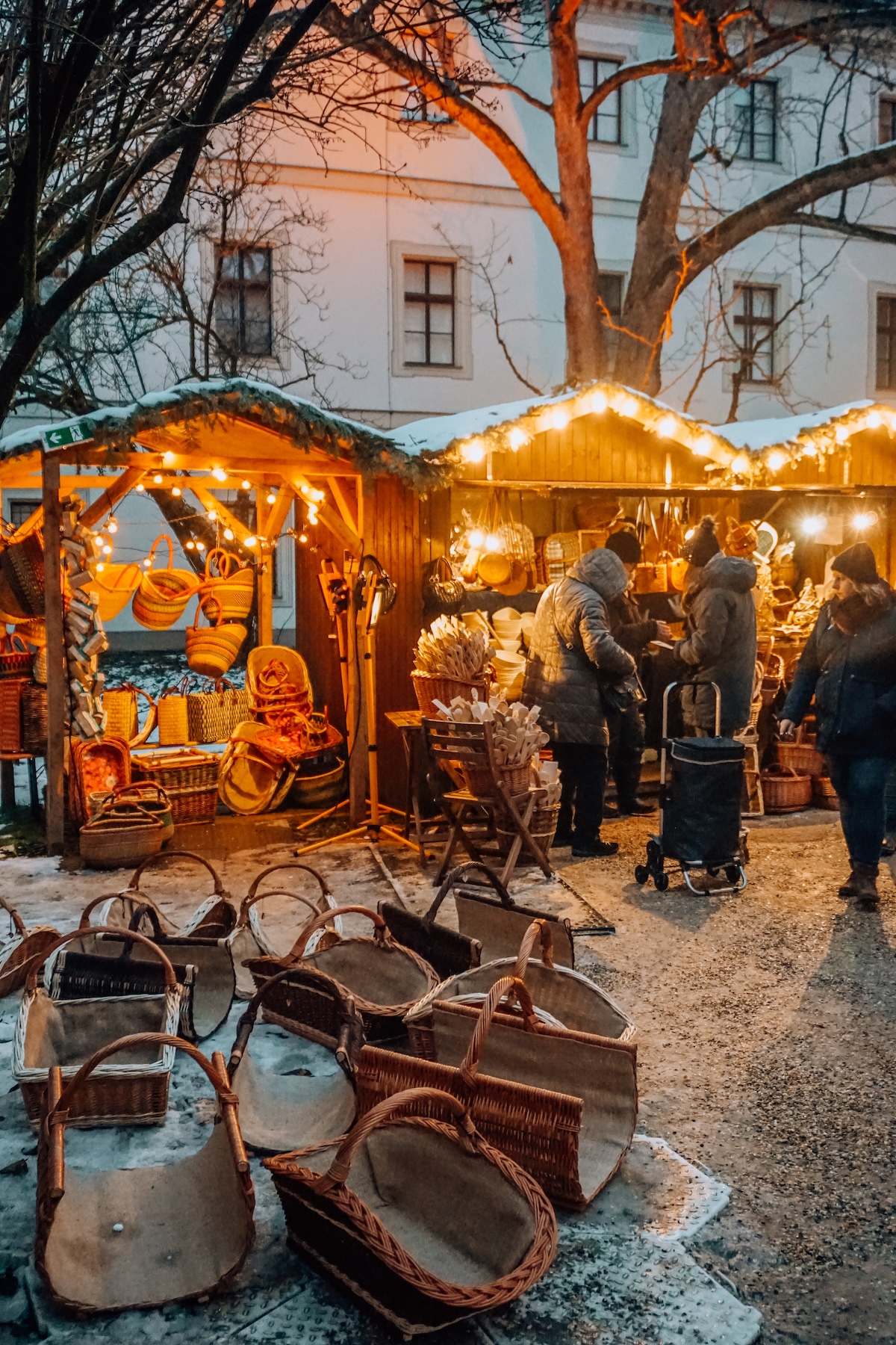 Baskets and handmade goods for sale at Regenburg's Romantic Christmas Market