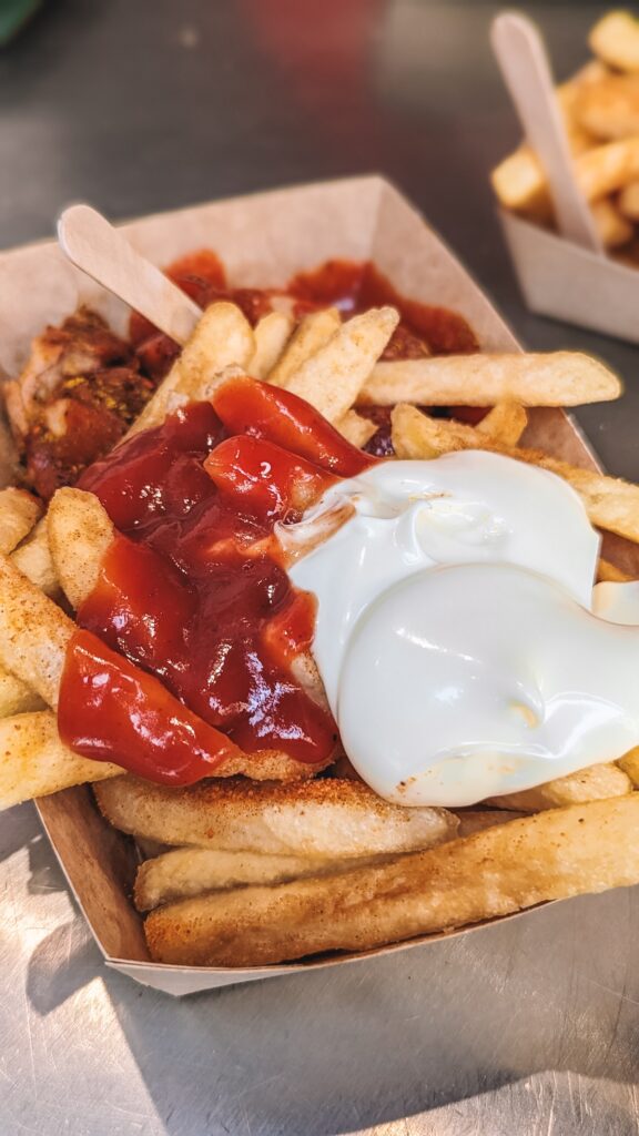 Currywurst and fries