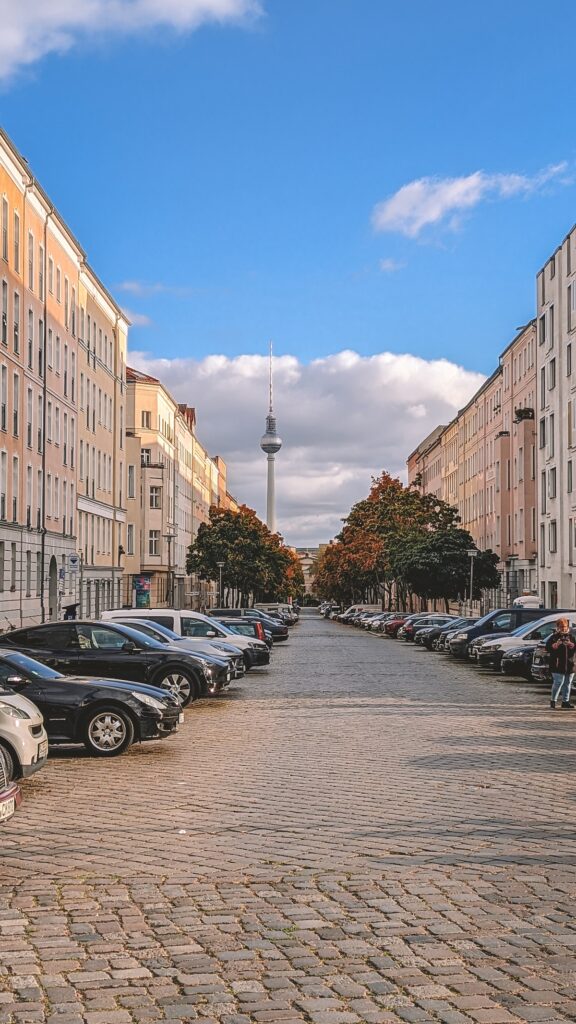 Street in Prenzlauer Berg, with TV tower in background