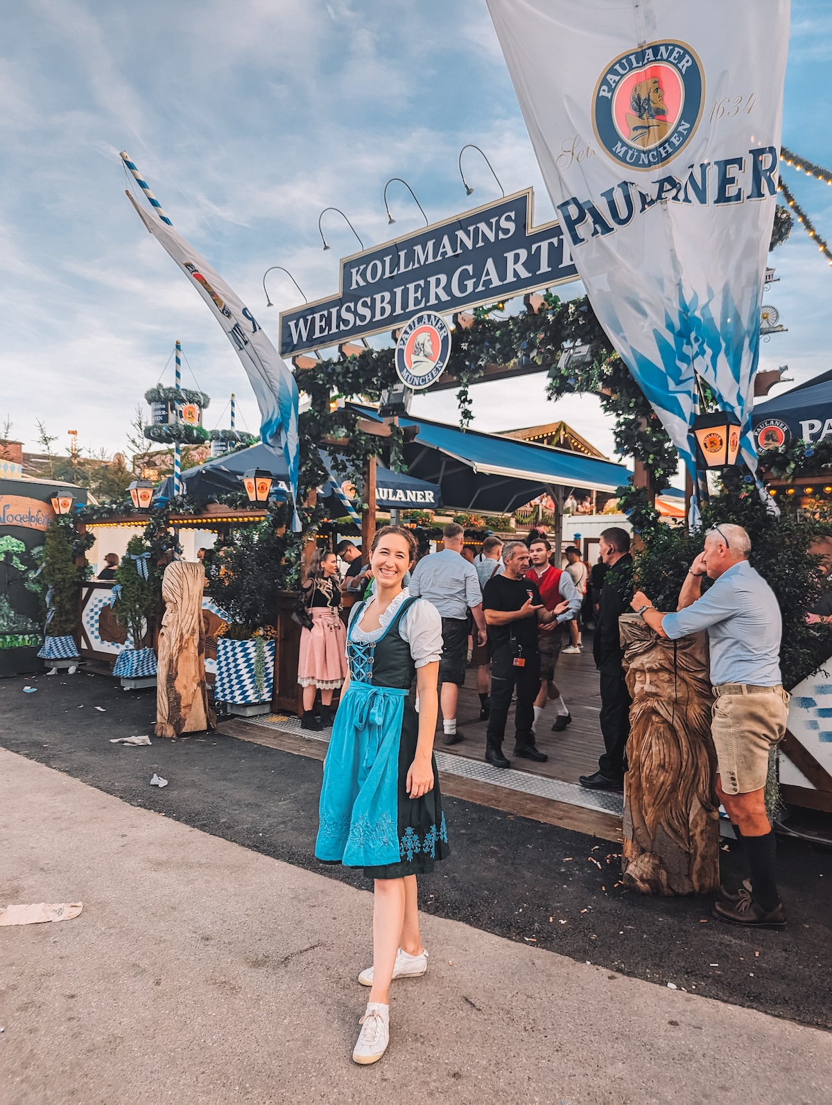 Woman smiling in dirndl at Oktoberfest