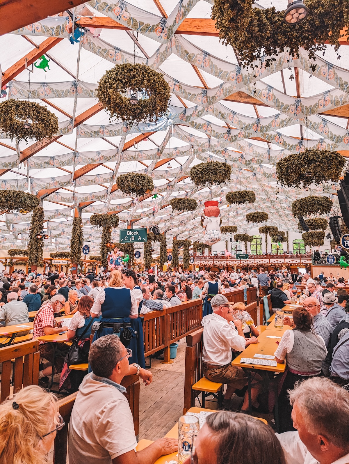 Interior of Hofbräuhaus tent at Oktoberfest