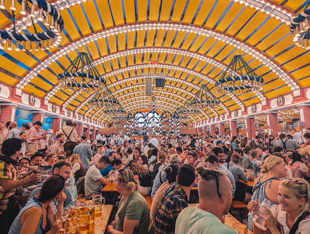 Interior of Löwenbräu tent at Oktoberfest