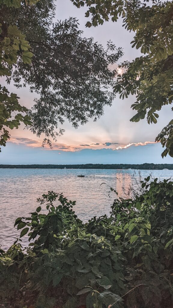 Sunset over the water at Tegeler See in Berlin