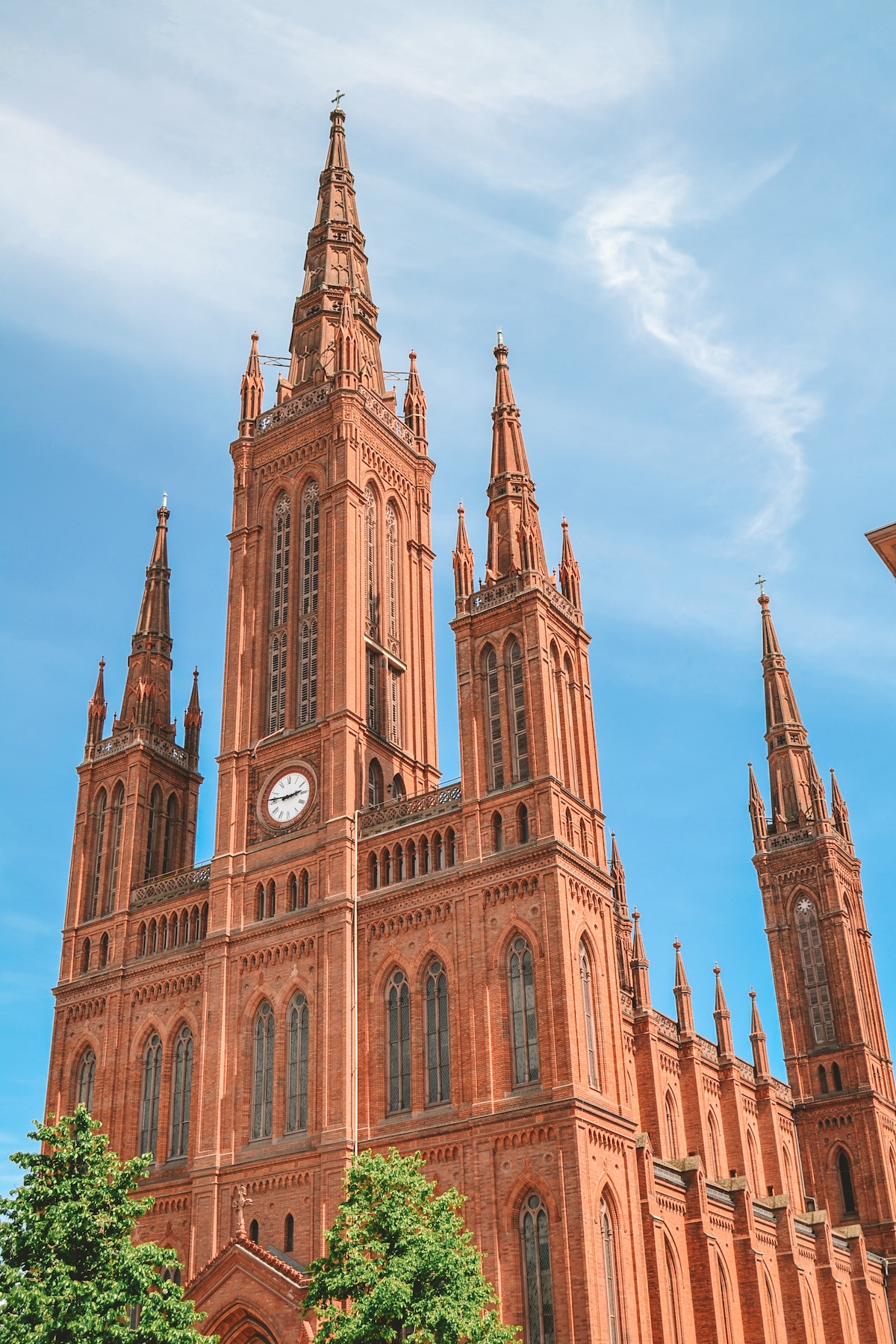 Top spires of the Marktkirche in Wiesbaden.