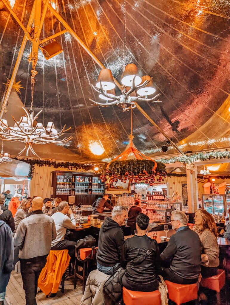 Interior of the arts and crafts tent at WeihnachtsZauber Christmas market in Berlin