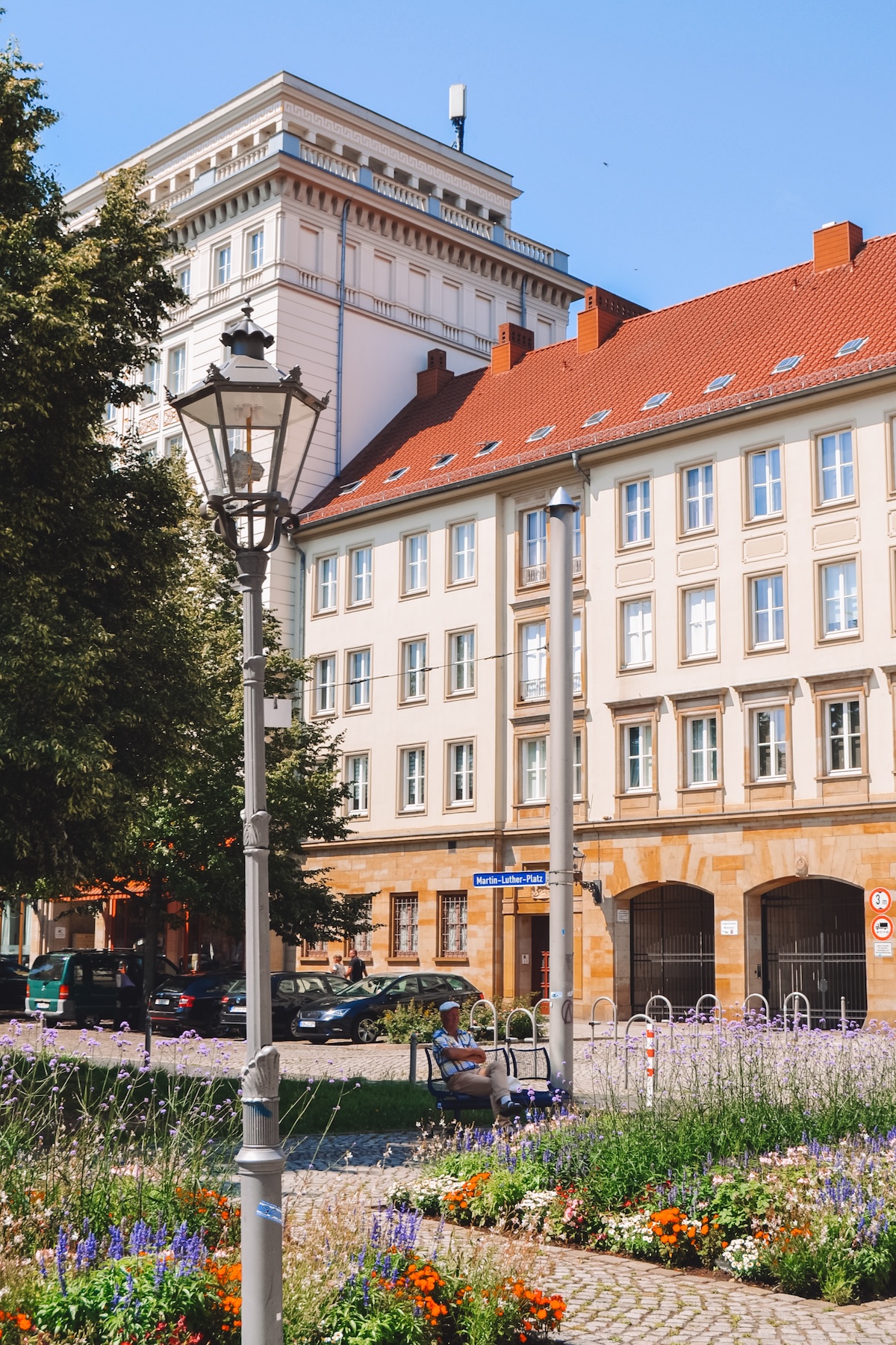 A lush garden in a square in Magdeburg