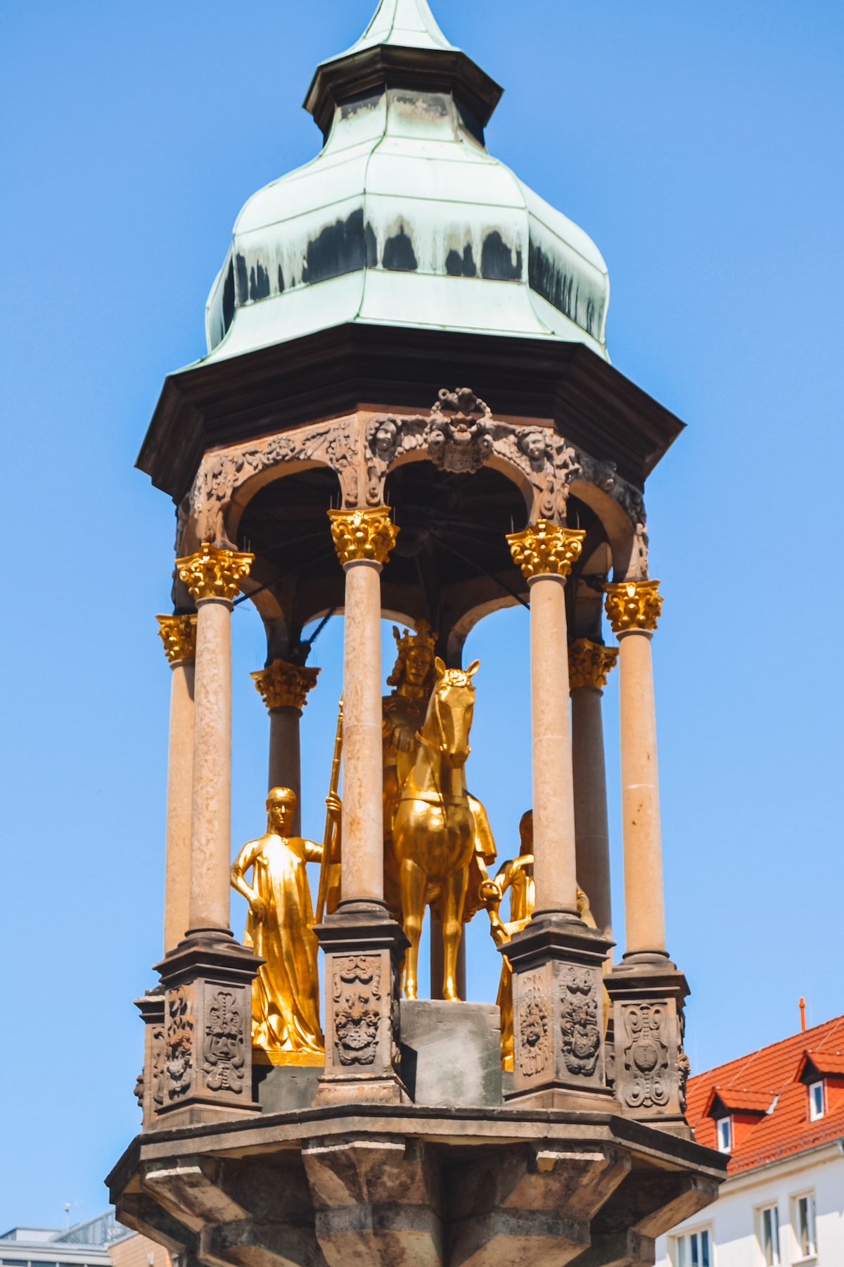 The bronze Magdeburg Rider statue at the Alter Markt.