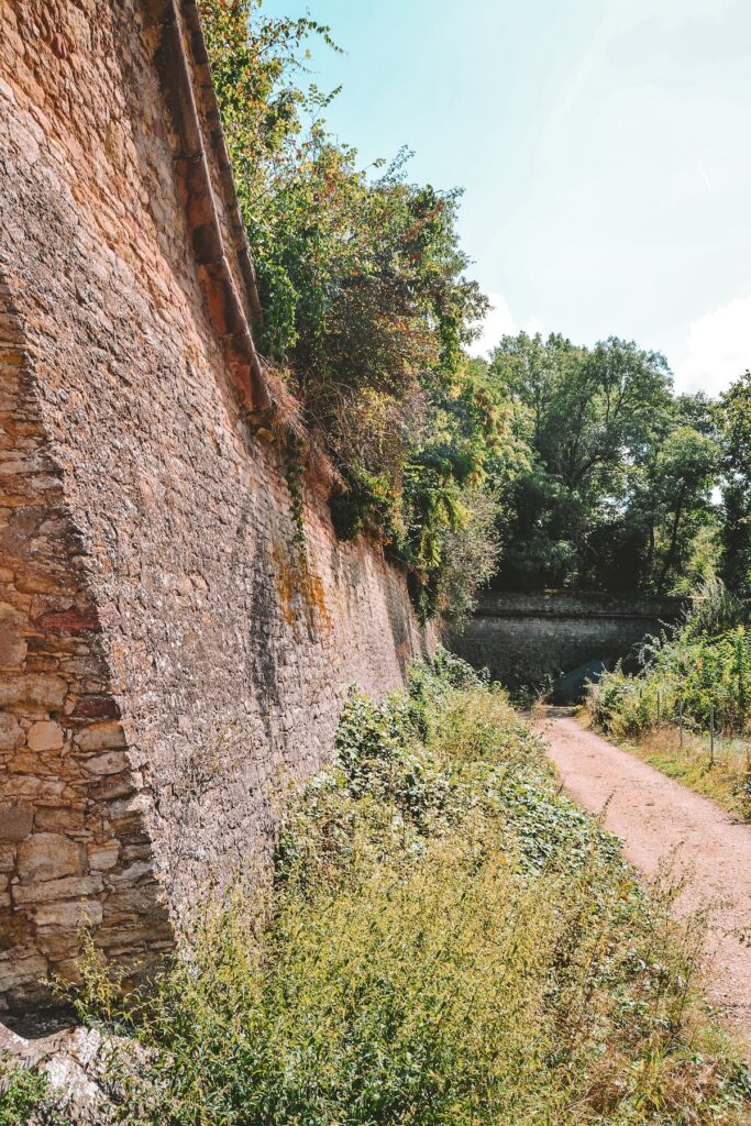 Thick stone wall at the Mainz Citadel.