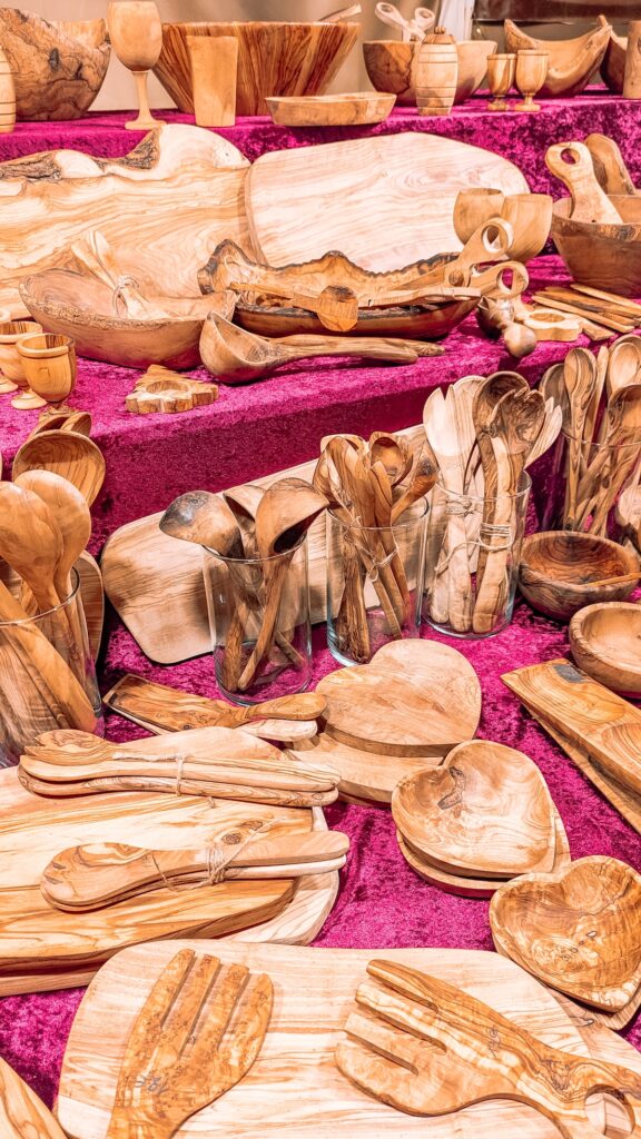 Wooden utensils at a Christmas market