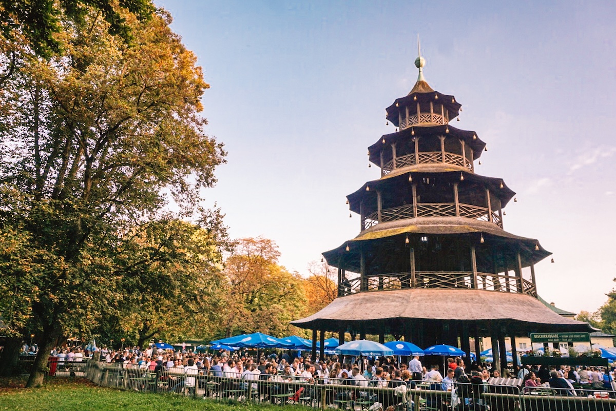 Chinese Tower beer garden in Munich English Garden