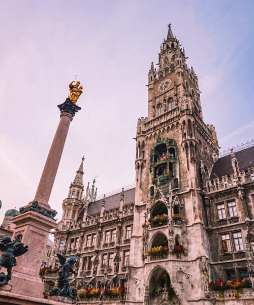 Mary Column and New Town Hall in Munich, Germany