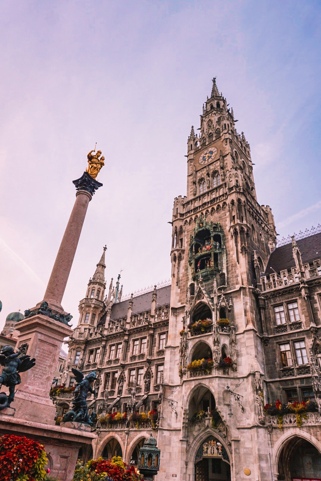 Mary Column and New Town Hall in Munich, Germany