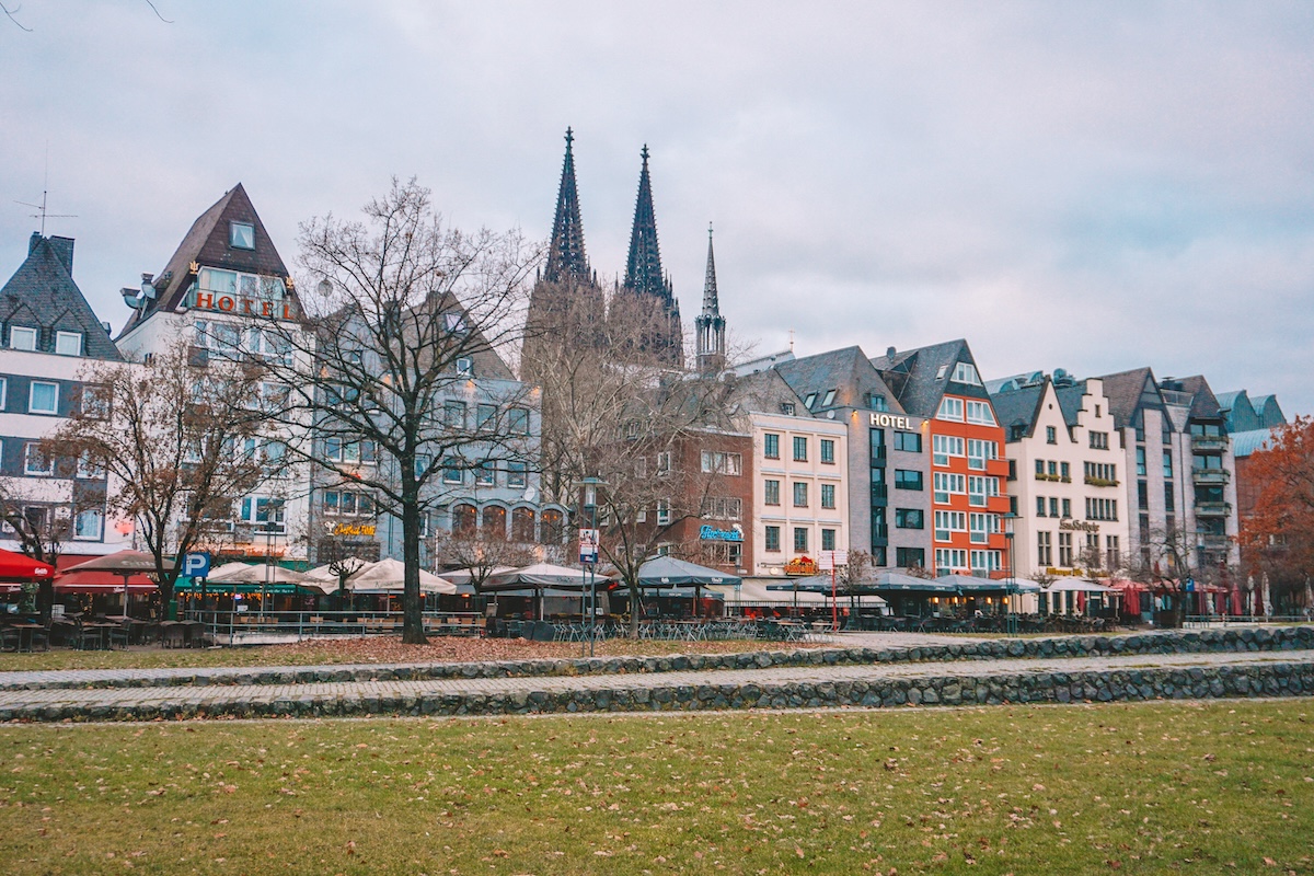 View of Cologne Old Town from Rheingarten 