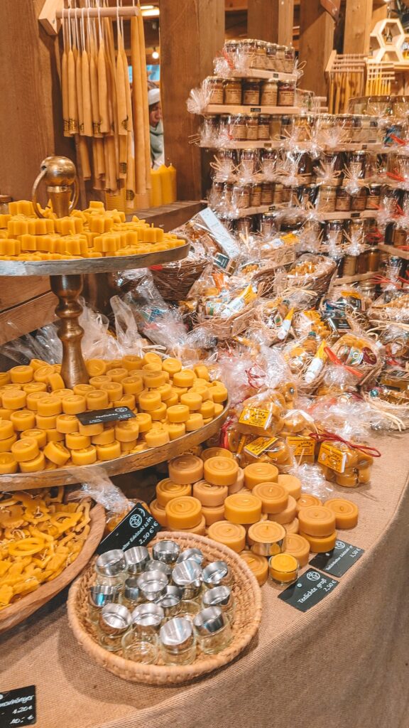 Beeswax products for sale at a Christmas marekt
