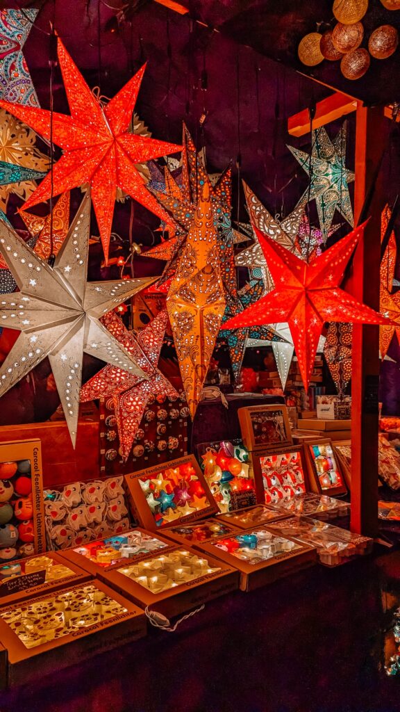 Paper stars for sale at Christmas market 