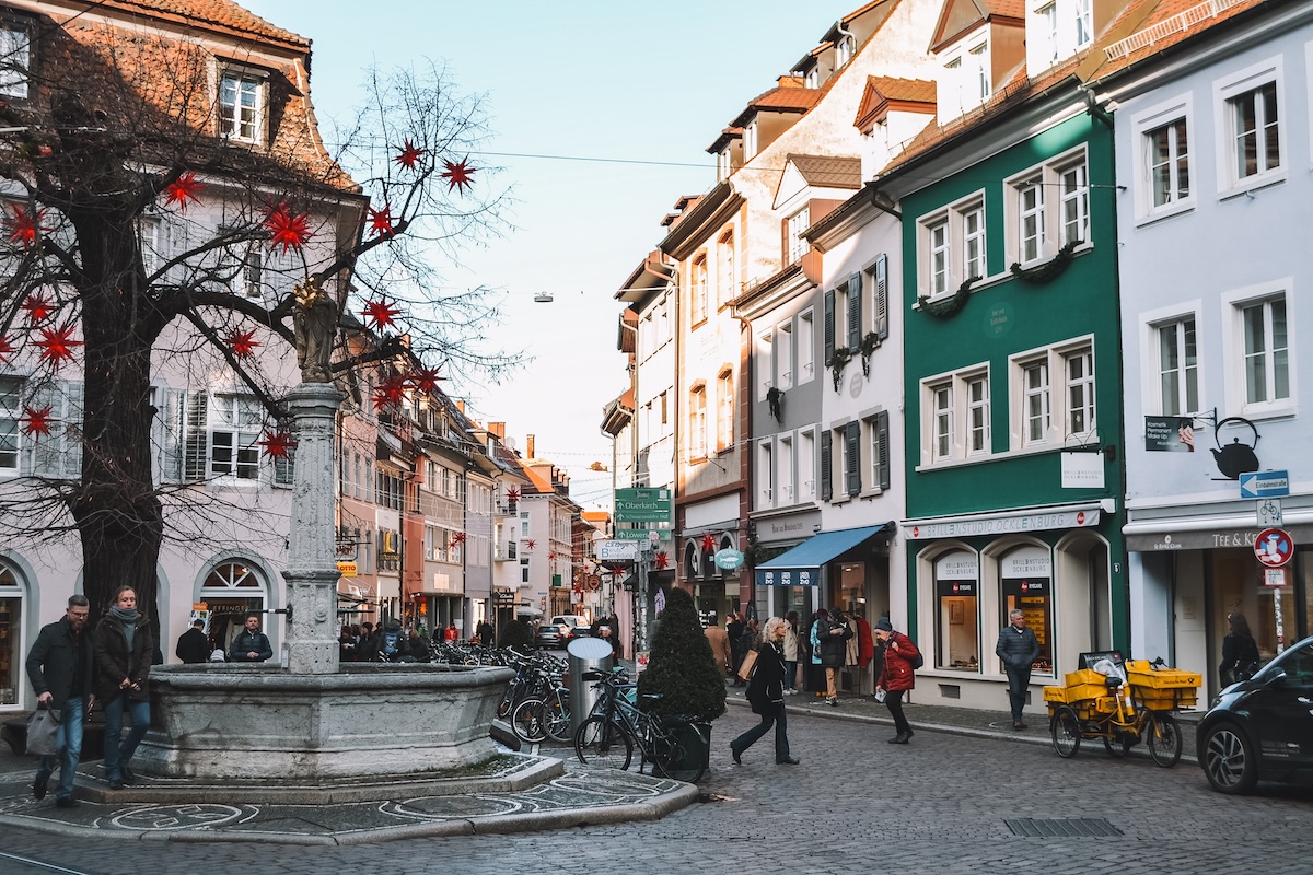Square in Freiburg decorated for Christmas