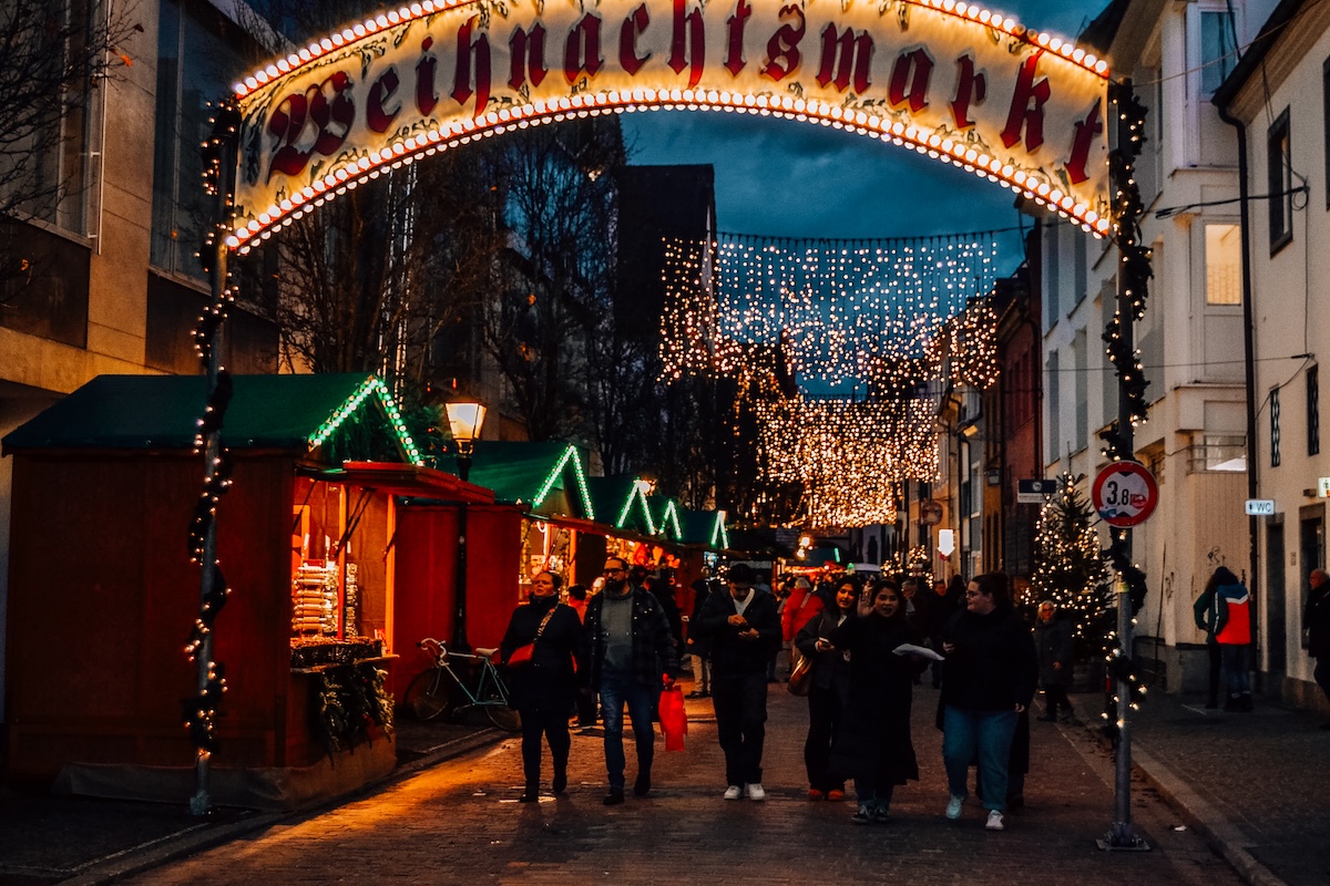 Entrance to the Freiburg Christmas market at night