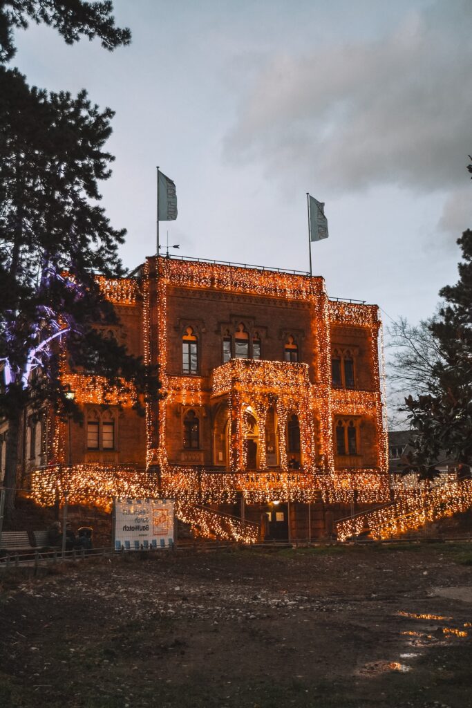House lit up at Colombipark in Freiburg