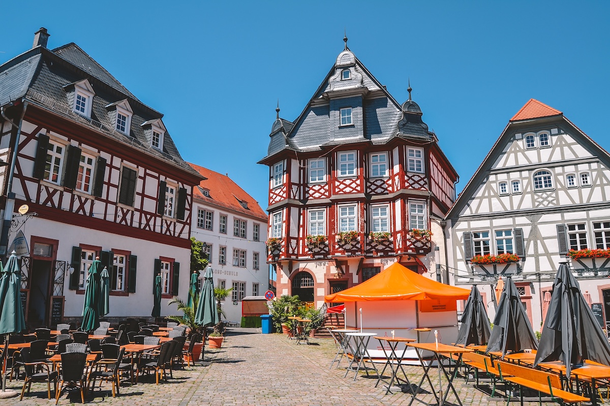 Half timbered houses at the Marktplatz in Heppenheim