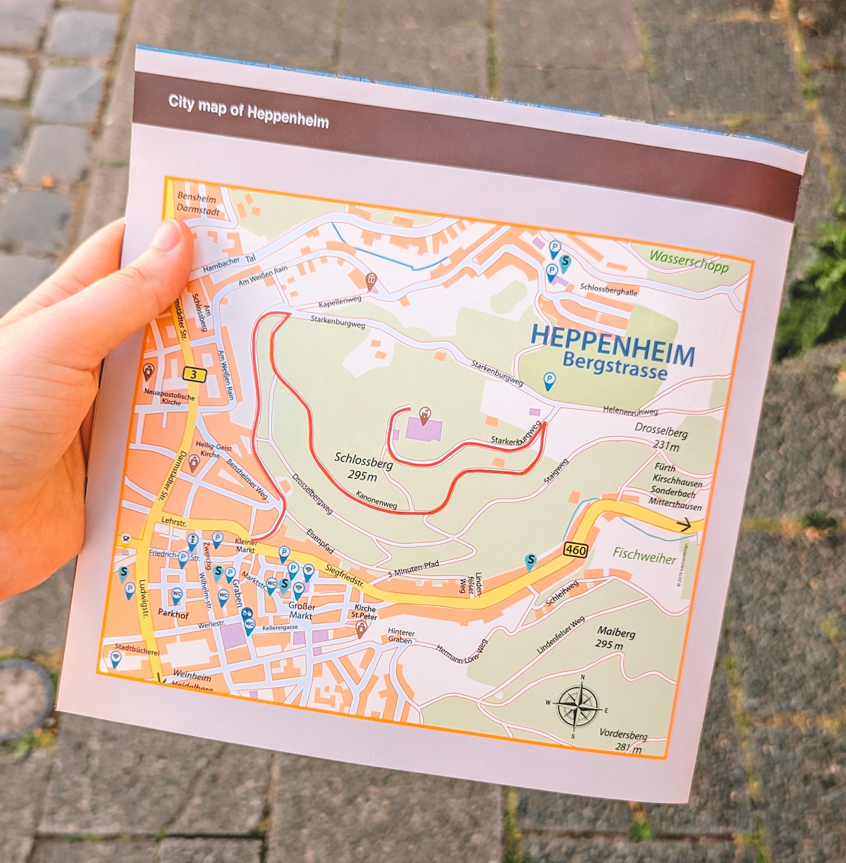 Paper map of Heppenheim, Germany
