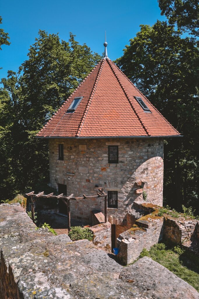 Round tower at Starkenburg Castle in Heppenheim