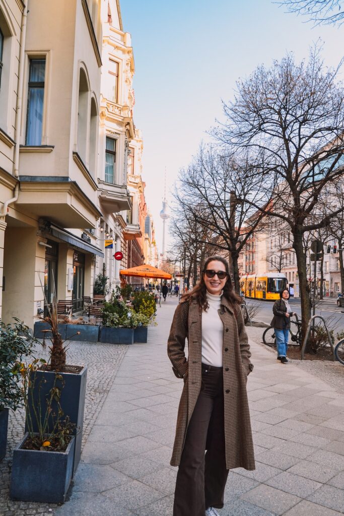 Woman smiling on Oranienburger Strasse in Berlin