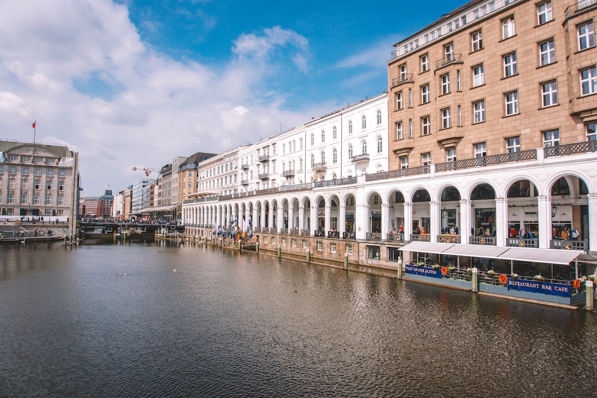 The Alster Arcade in Hamburg, seen from the water