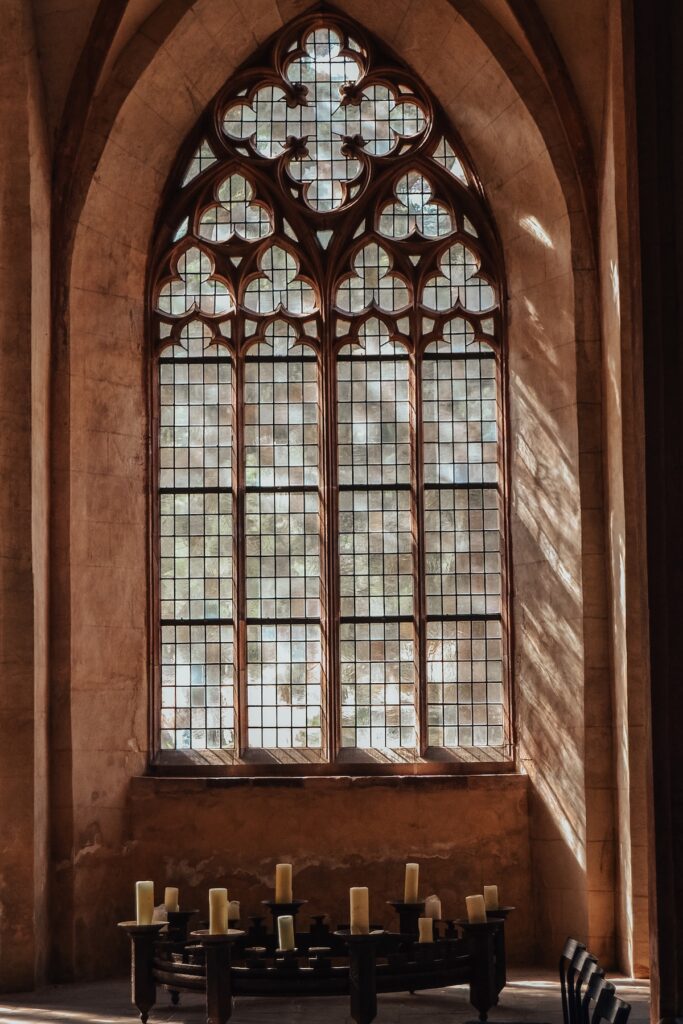 stained glass window inside the church of Eberbach Abbey