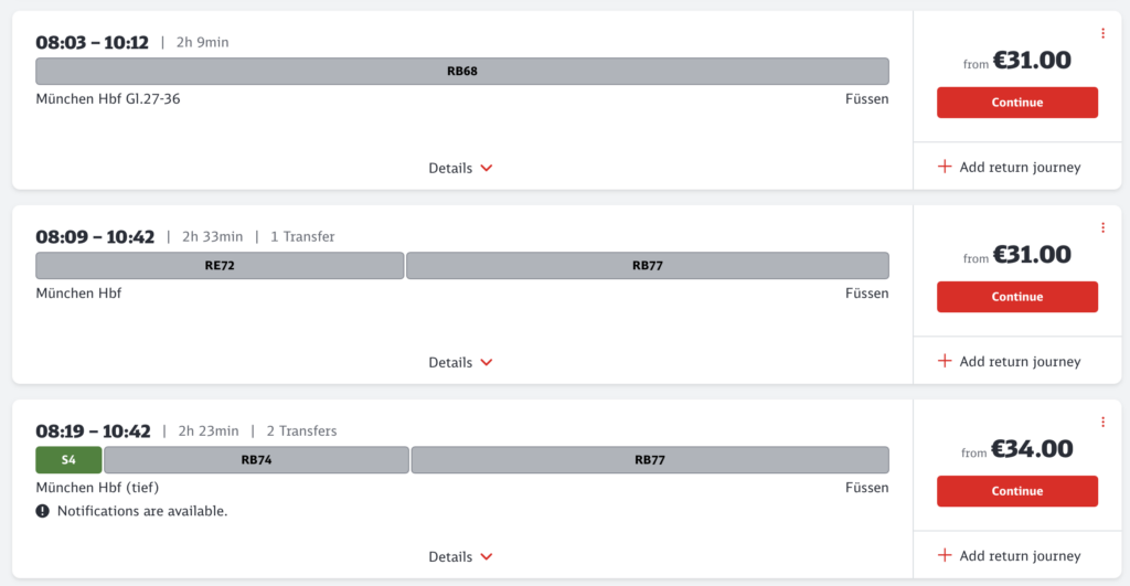 train connections on Deutsche Bahn