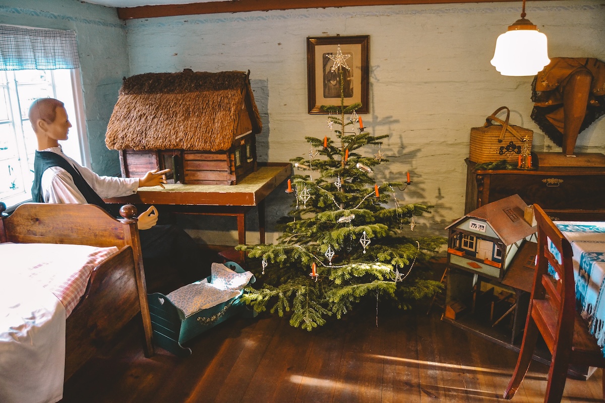 inside a building at the open-air museum in Lehde